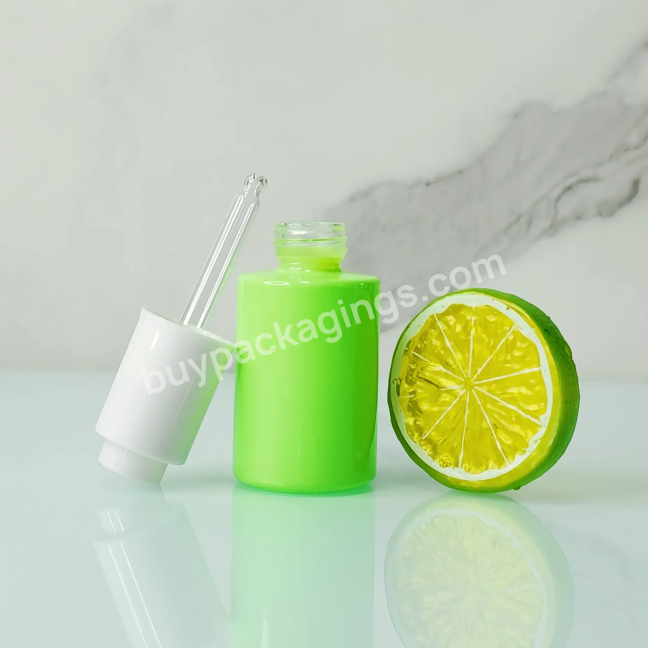 30ml 50ml Cosmetic Packaging Skin Care Essential Oil Green Glass Flat Shoulder Serum Dropper Bottle