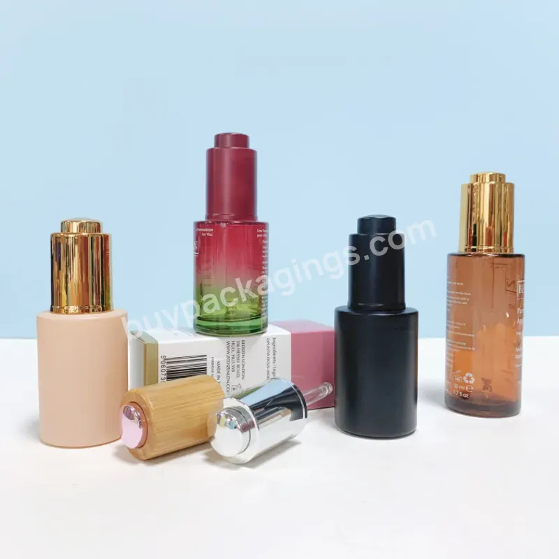 30ml 50ml Custom Empty Frosted Push Button Cosmetic Essential Oil Packaging Serum Bottle Press Pump Glass Dropper Bottle