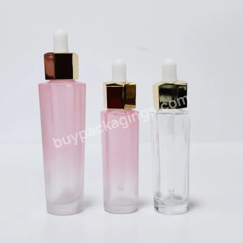 30ml 50ml Hexagon Purple Empty Cosmetic Custom Skincare Face Serum Essential Oil Glass Dropper Bottle With Golden Lid