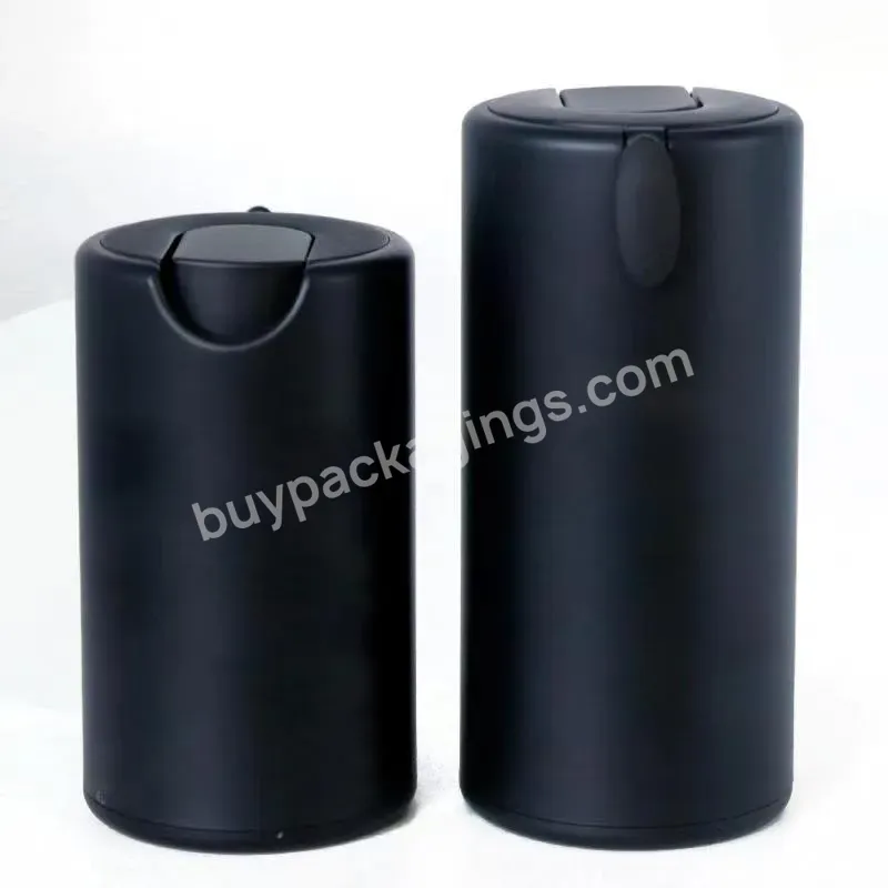 30ml 50ml Matte Black Round Shape Airless Pump Plastic Bottle With Child Resistant For Foundation Cosmetic Packaging