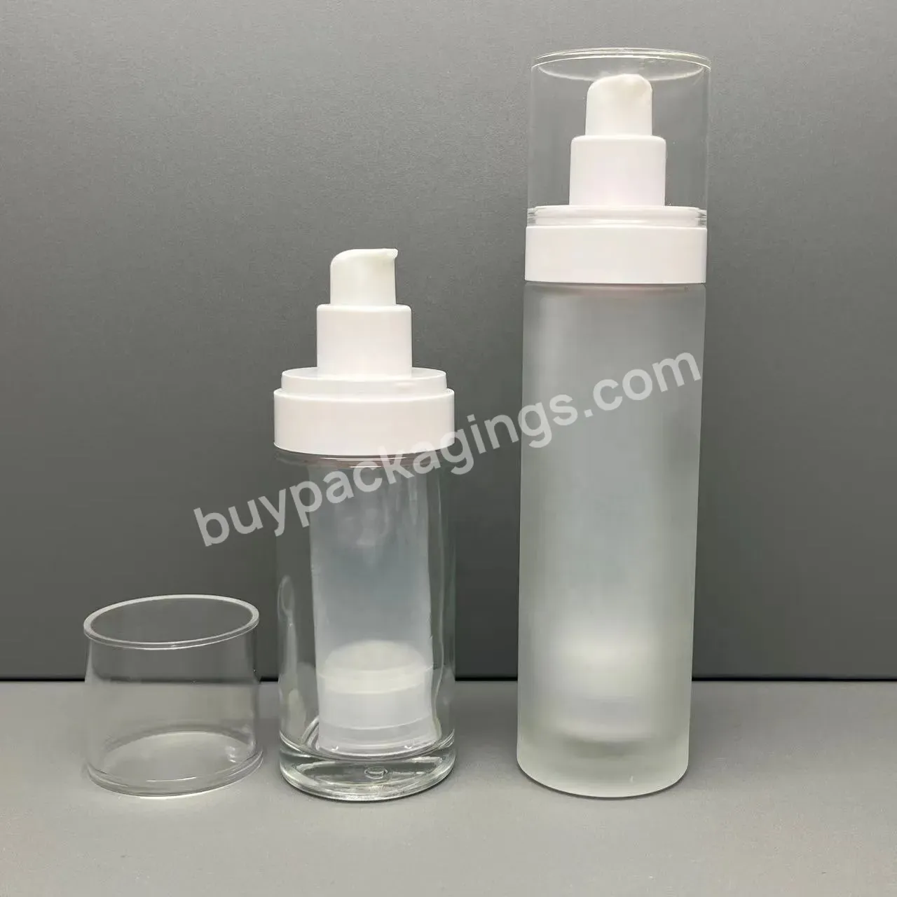 30ml 50ml New Collection Transparent Glass Airless Pump Bottles Refill Double Chamber Vacuum Packaging Refillable Inner Bottle