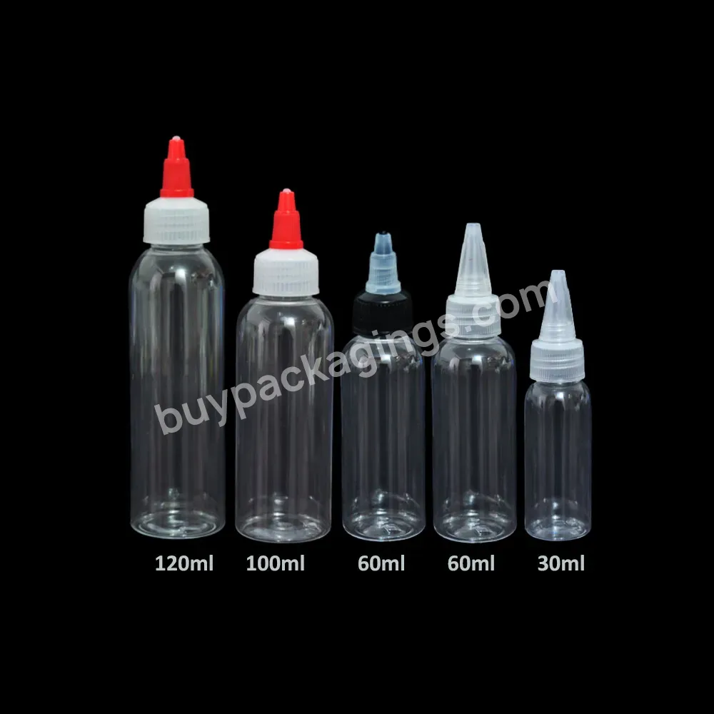 30ml 60ml 100ml 120ml 4oz Pet Plastic Glue Bottles Twist Cap For Cosmetic Packing Liquid Packing