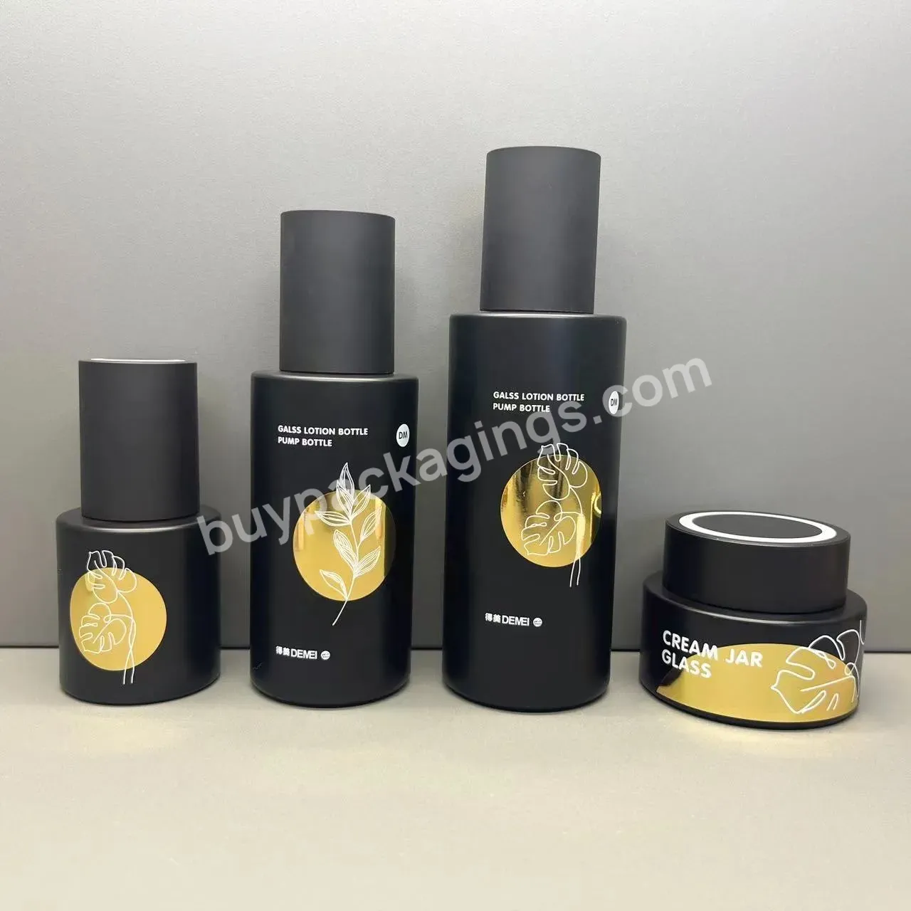 30ml 60ml 100ml Cylinder Round Frosted Glass Lotion Bottle With Pump And Lid For Skincare