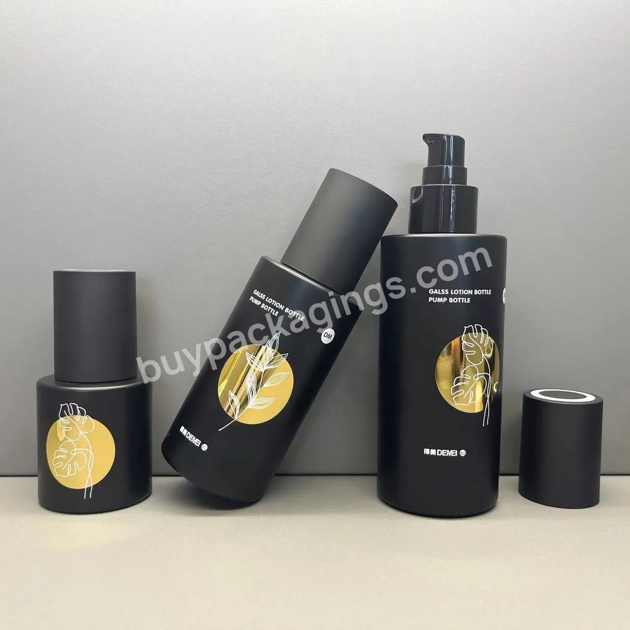 30ml 60ml 100ml Cylinder Round Frosted Glass Lotion Bottle With Pump And Lid For Skincare