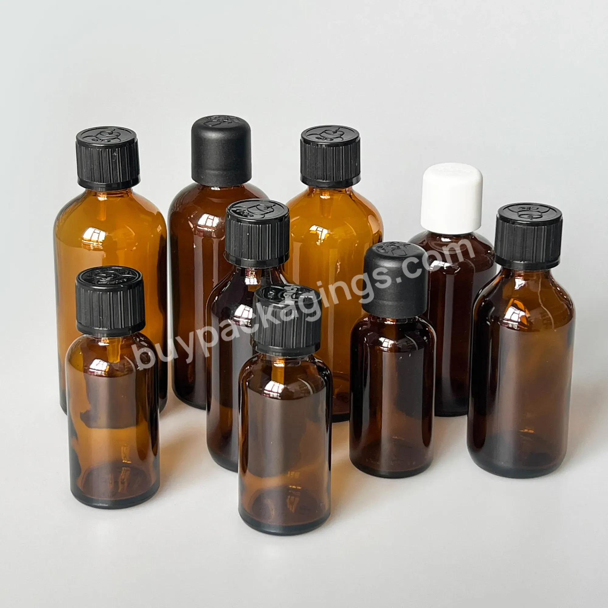 30ml 60ml 100ml Matte Amber Glass Serum Essential Oil Bottle With Child Safety Bottle Hood