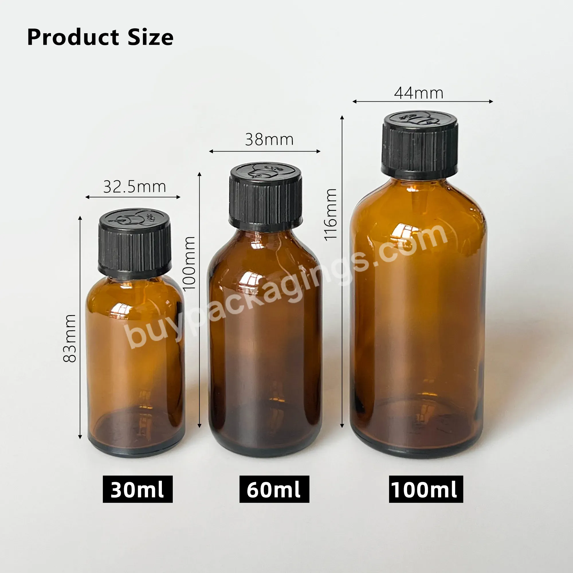 30ml 60ml 100ml Matte Amber Glass Serum Essential Oil Bottle With Child Safety Bottle Hood