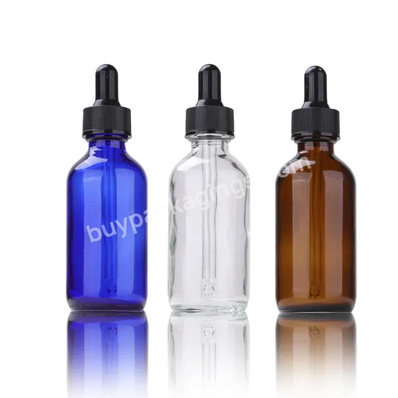 30ml 60ml 120ml 1 Oz 2 Oz 4 Oz Amber Transparent Blue Boston Round Glass Dropper Bottle For Beard Oil