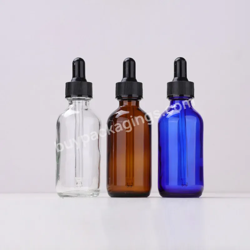 30ml 60ml 120ml 1 Oz 2 Oz 4 Oz Amber Transparent Blue Boston Round Glass Dropper Bottle For Beard Oil