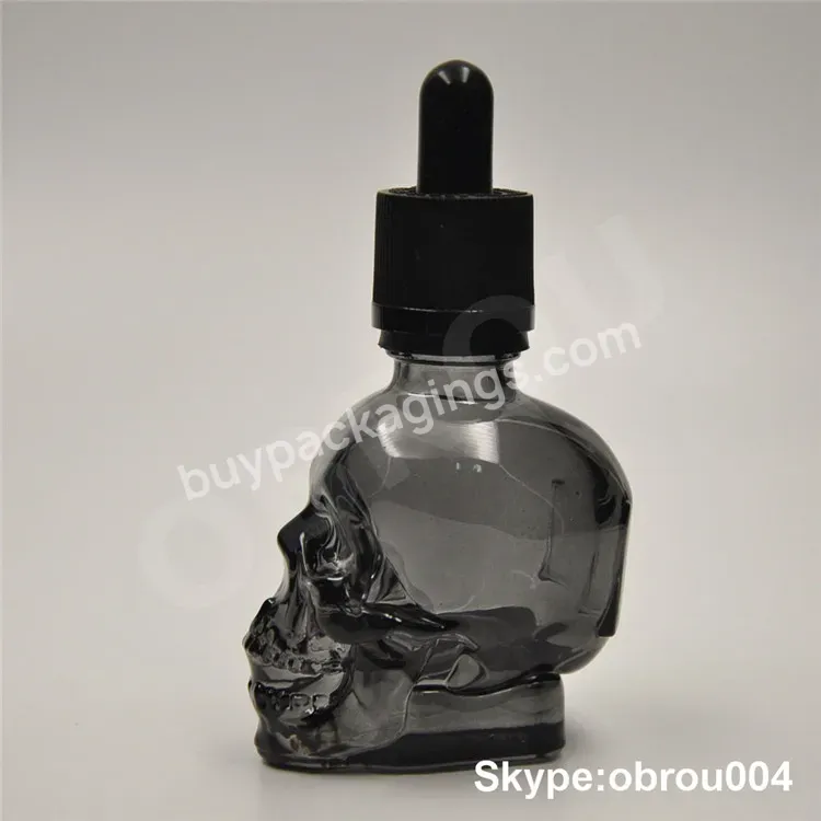 30ml Black Liquid Skull Bottle Glass Essential Oil Dropper Bottles