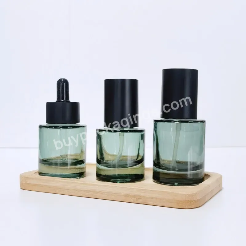 30ml Clear Flat Shoulder Cylinder Serum Cosmetic Bottle Thick Bottom Glass Dropper Bottle With Pipette For Essential Oil