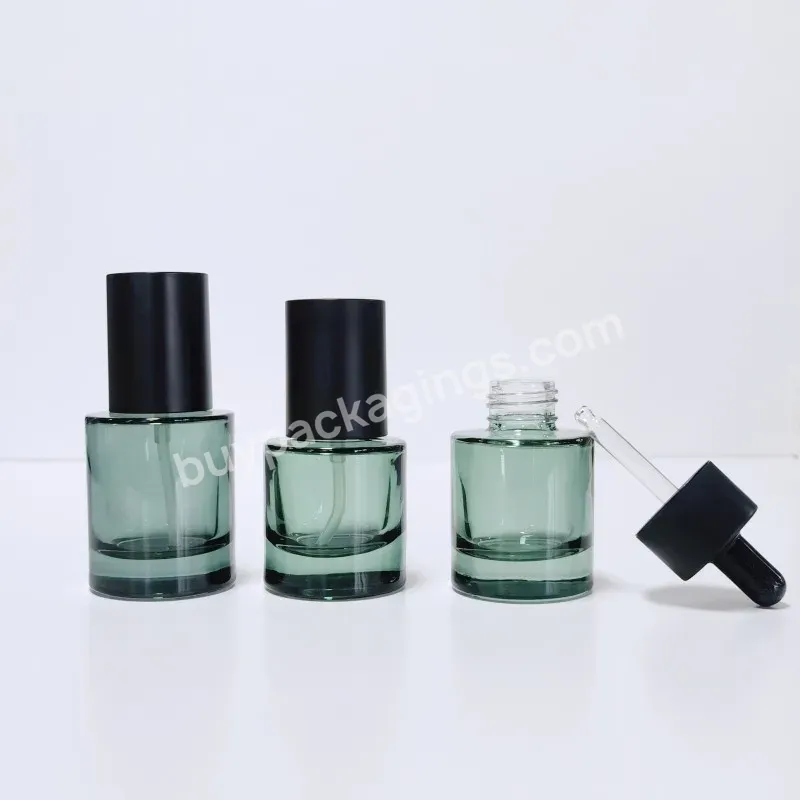 30ml Clear Flat Shoulder Cylinder Serum Cosmetic Bottle Thick Bottom Glass Dropper Bottle With Pipette For Essential Oil