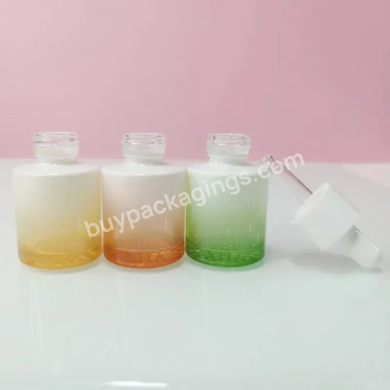 30ml Clear Frosted Flat Shoulder Glass Serum Dropper Bottle Customize Skin Care Packaging 1oz Hair Oil Bottle