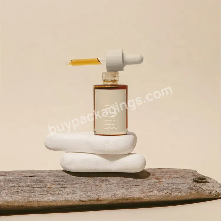 30ml Cosmetic Custom Flat Shoulder Glass Dropper Bottle For Serum Essential Oil Packaging