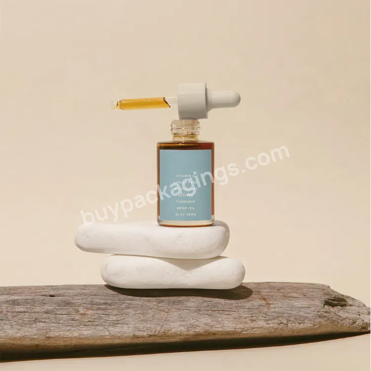 30ml Cosmetic Custom Flat Shoulder Glass Dropper Bottle For Serum Essential Oil Packaging