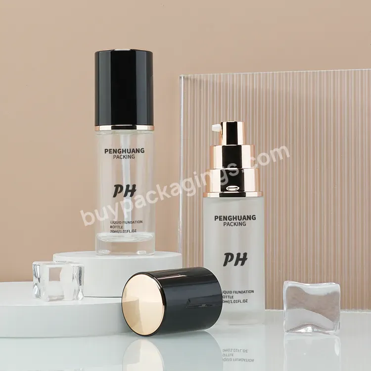 30ml Design Luxury Clear Frosted Lotion Container Empty Liquid Foundation Bottle Cosmetic Pump Glass Foundation Bottle