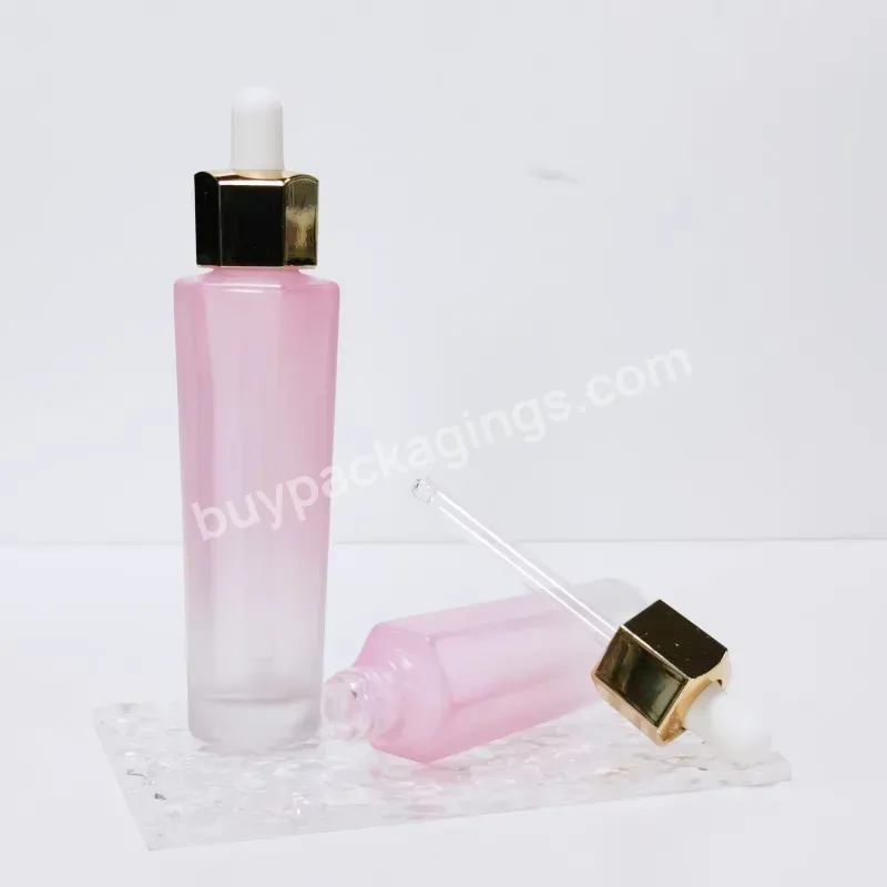 30ml Dropper Bottle Pink Transparent Frosted Glass Dropper Oil Bottle Square Bottle Dropper 30ml 50ml