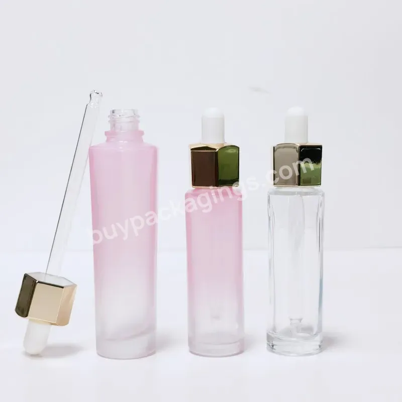 30ml Dropper Bottle Pink Transparent Frosted Glass Dropper Oil Bottle Square Bottle Dropper 30ml 50ml