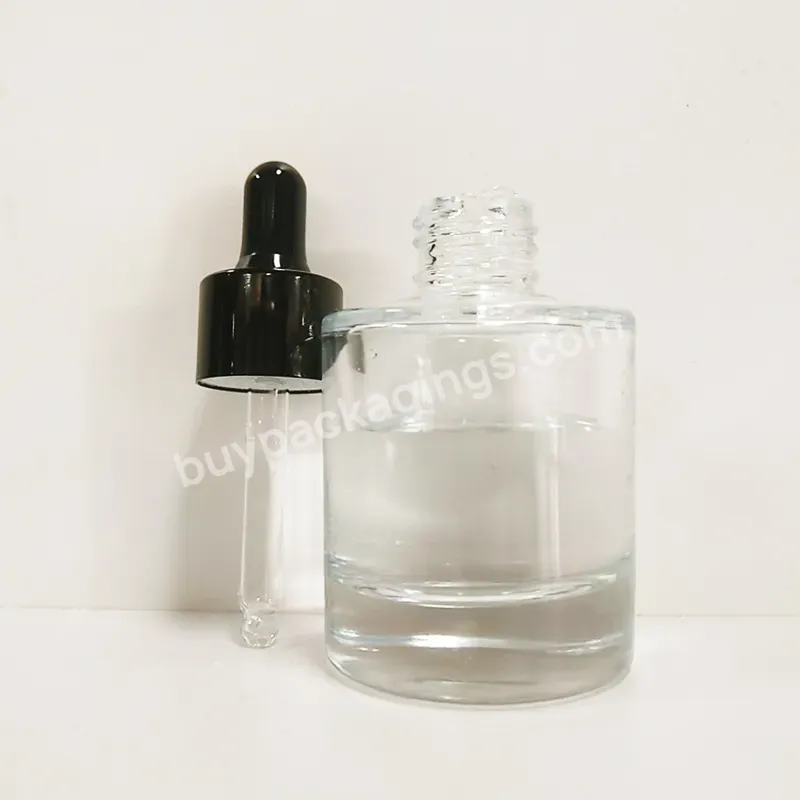 30ml Flat Shoulder Round Shape Luxury Gradient Black Skincare Serum Essential Oil Glass Thick Bottom Dropper Bottle