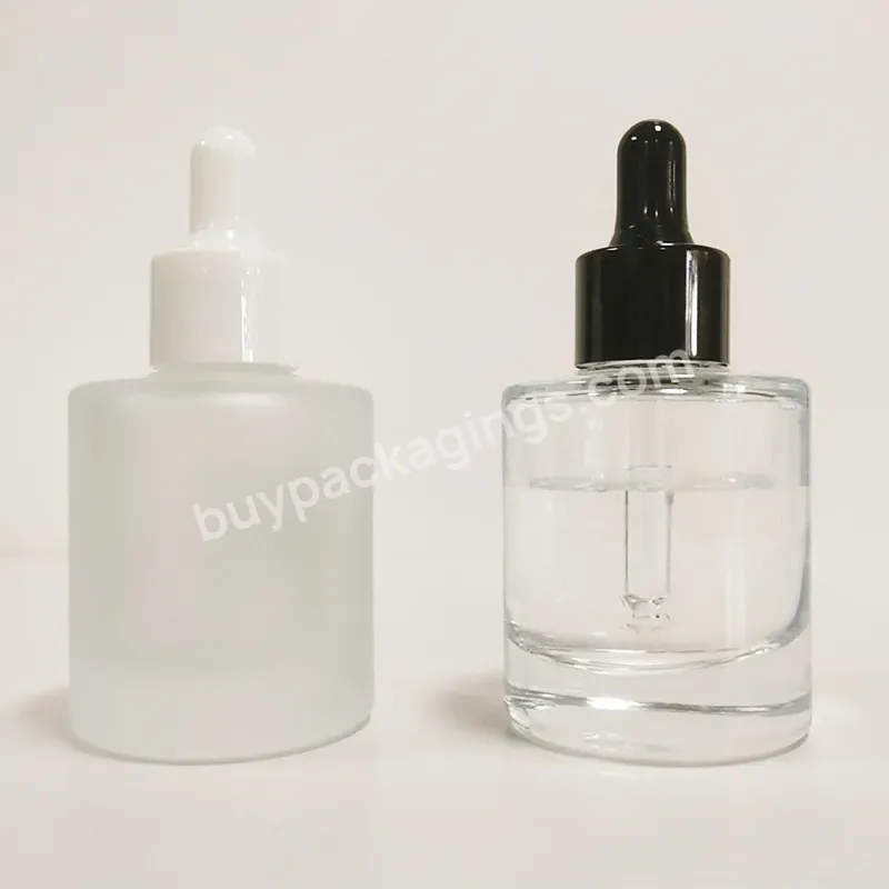 30ml Flat Shoulder Round Shape Luxury Skincare Serum Essential Oil Clear Forested Glass Thick Bottom Dropper Bottle