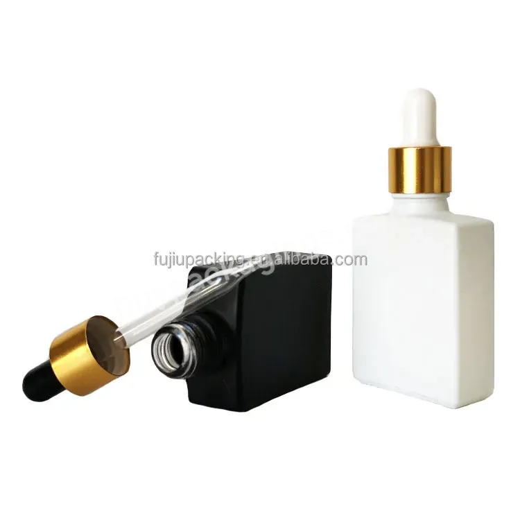 30ml Flat Square Rectangle Luxury Glass Dropper Bottles With Gold Ring And Matte Black Head Collar For Serum Essentioal Oil - Buy Glass Dropper Bottles 30ml Essential Oil Dropper Bottle Square Dropper Bottle 30ml Empty Dropper Bottle Cosmetic Dropper