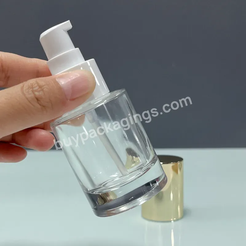 30ml Glass Cosmetic Round Essential Oil Pump Bottle Skin Care Custom Cream Lotion Pump Bottle Oil Container Bottle