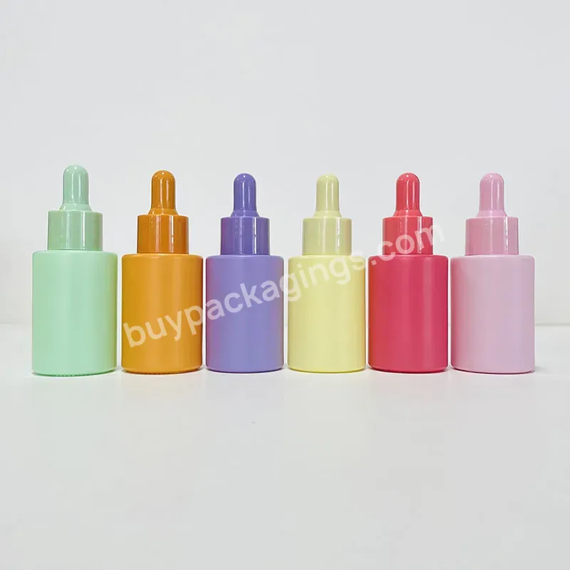 30ml Pink Red Yellow Orange Green Purple Cosmetic Packaging Hair Oil Serum Oil Glass Flat Shoulder Dropper Bottle