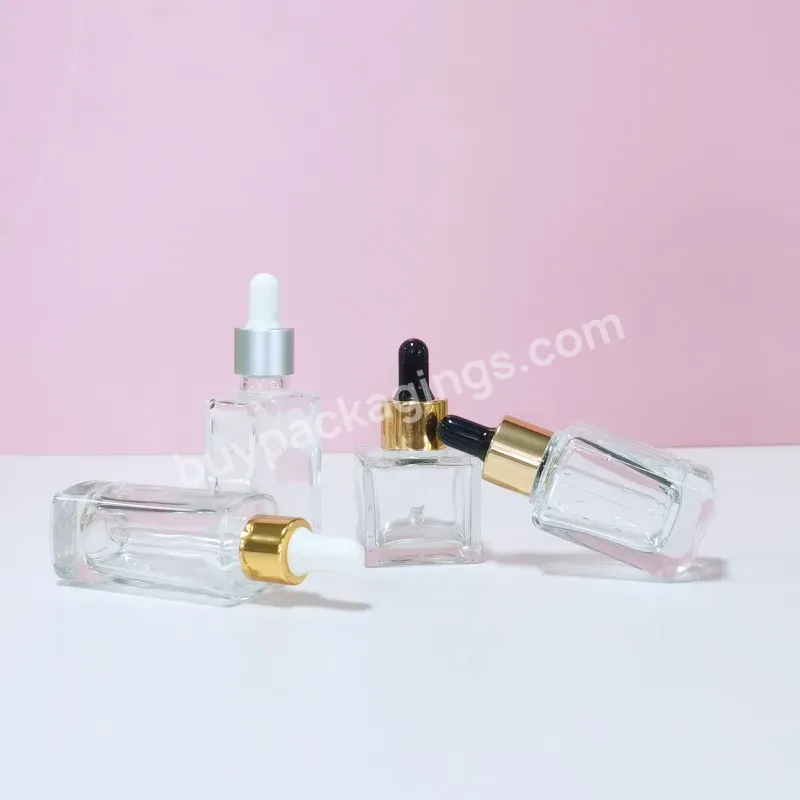 30ml Square Glass Bottle Essence Dropper Glass Bottle Skin Care Liquid Bottle Packaging