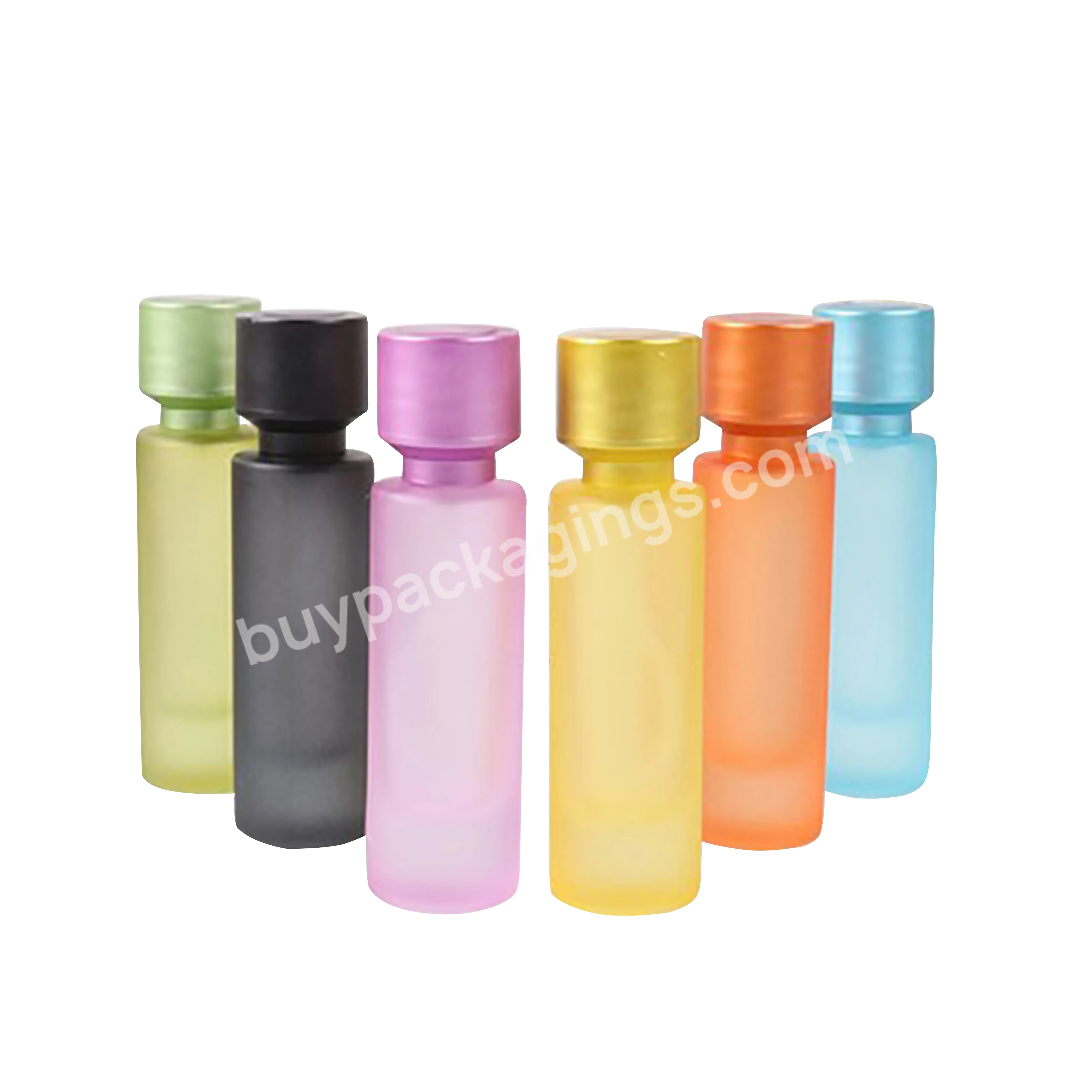 30ml Wholesale Cylinder Green Black Yellow Frosted Glass Perfume Bottle Portable Sample Bottle With Round Cap