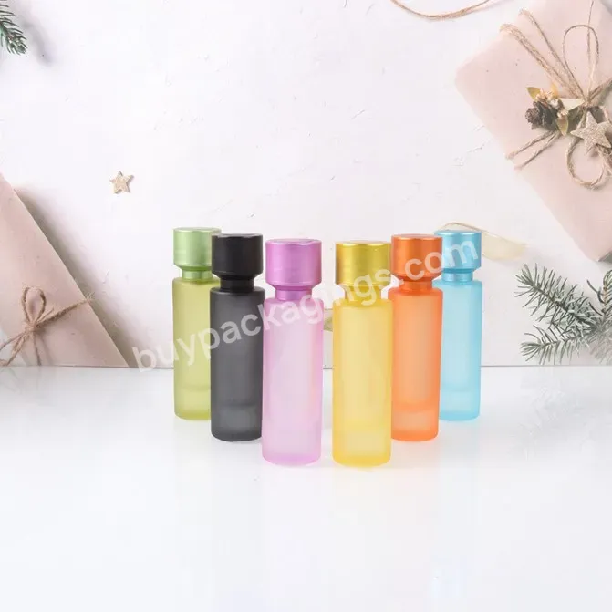 30ml Wholesale Cylinder Green Black Yellow Frosted Glass Perfume Bottle Portable Sample Bottle With Round Cap