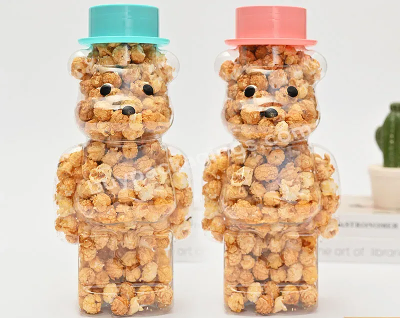 32cm Wholesale Bear Popcorn Plastic Jar Transparent Food Grade Cartoon Creative Bottle Thickened Juice Drinks Bottle