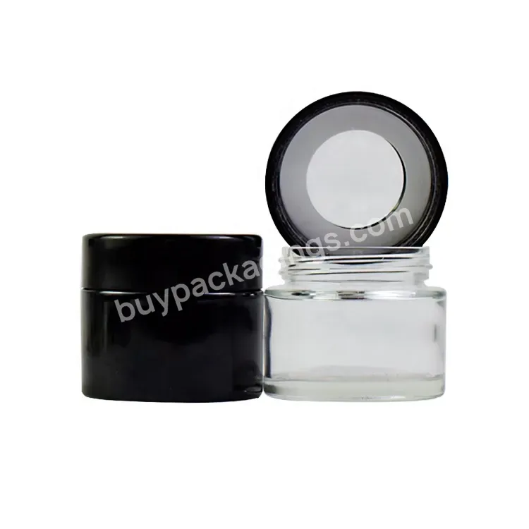 3.5 Oz Low Profile Wide Mouth Transparent Glass Sealed Jar With Magnifying Glass Child Proof Lid For Dry Flower Packaging