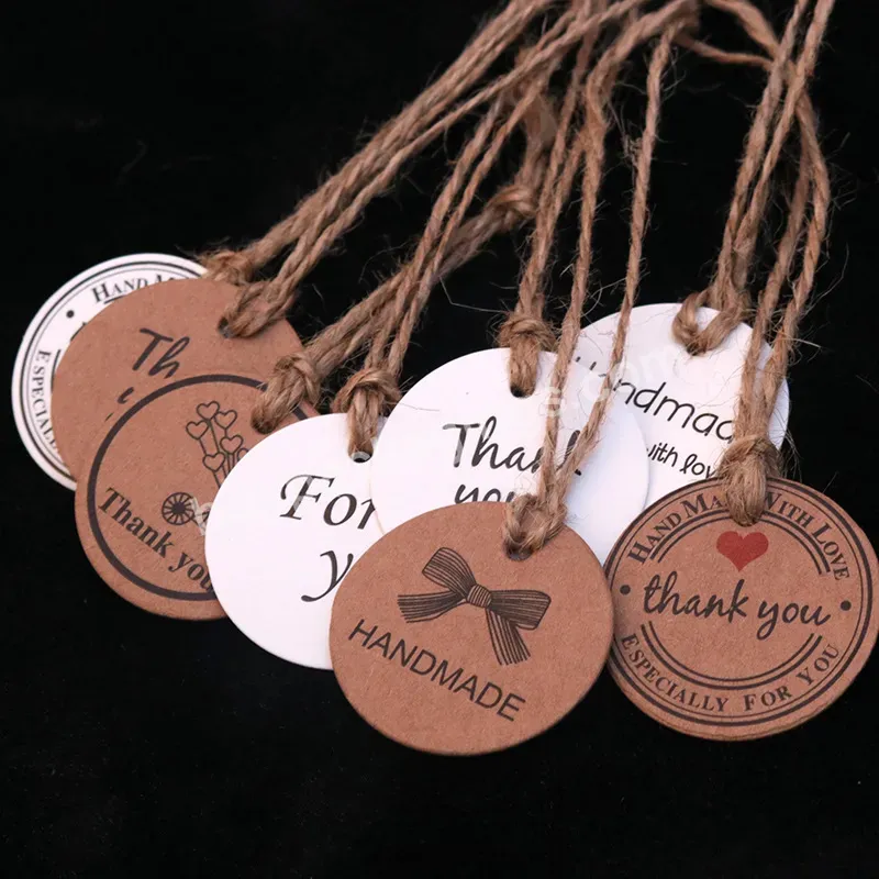 3.5cm Thank You Handmade Diy Flower Head Round Rope Brown Small Hang Tag
