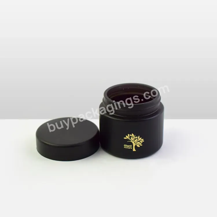 3.5g 2oz 3oz 4oz Smell Proof Flower Storage Matte Black Wide Mouth Glass Jar Packaging With Black Color Cr Lid