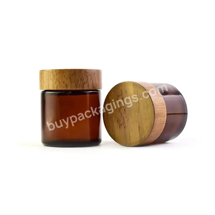 3.5g 7g Flower Storage Colorful Amber Glass Jar,Hot Stamping Logo Printing Natural Amber Glass Flower Jars Amber Bamboo Wood Lid