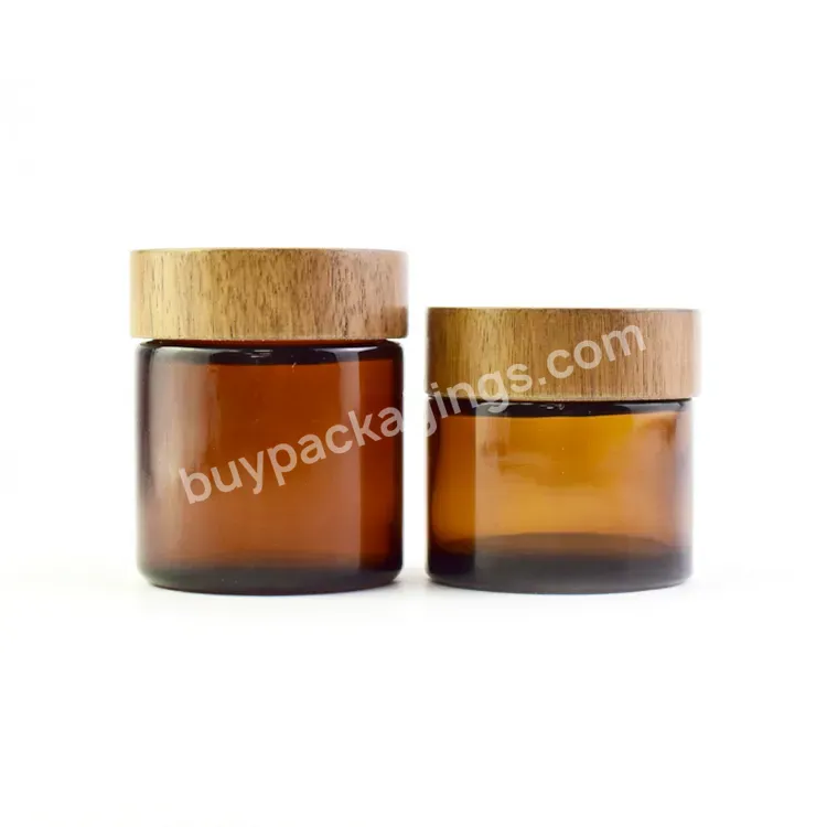 3.5g 7g Flower Storage Colorful Amber Glass Jar,Hot Stamping Logo Printing Natural Amber Glass Flower Jars Amber Bamboo Wood Lid