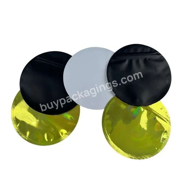 3.5g Hologram Circle Shaped Mylar Foil Bag Custom Printed Zipper Packaging Round Holographic Plastic Bags