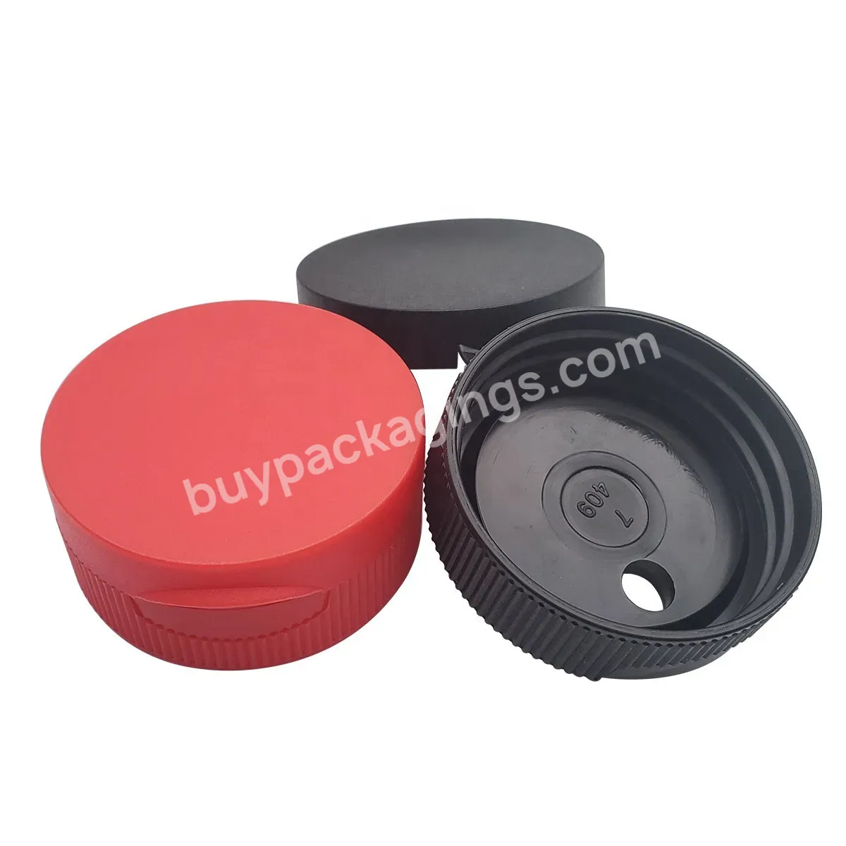 38/400 38mm Black Red Ribbed Flip Top Cap With Large Orifice Side Hole