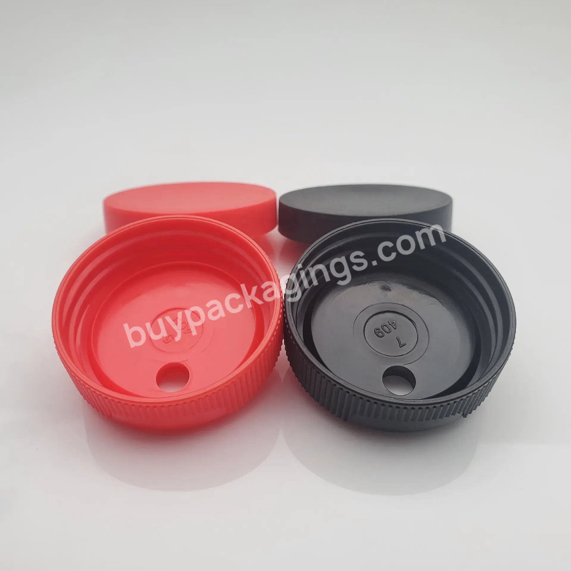 38/400 38mm Black Red Ribbed Flip Top Cap With Large Orifice Side Hole