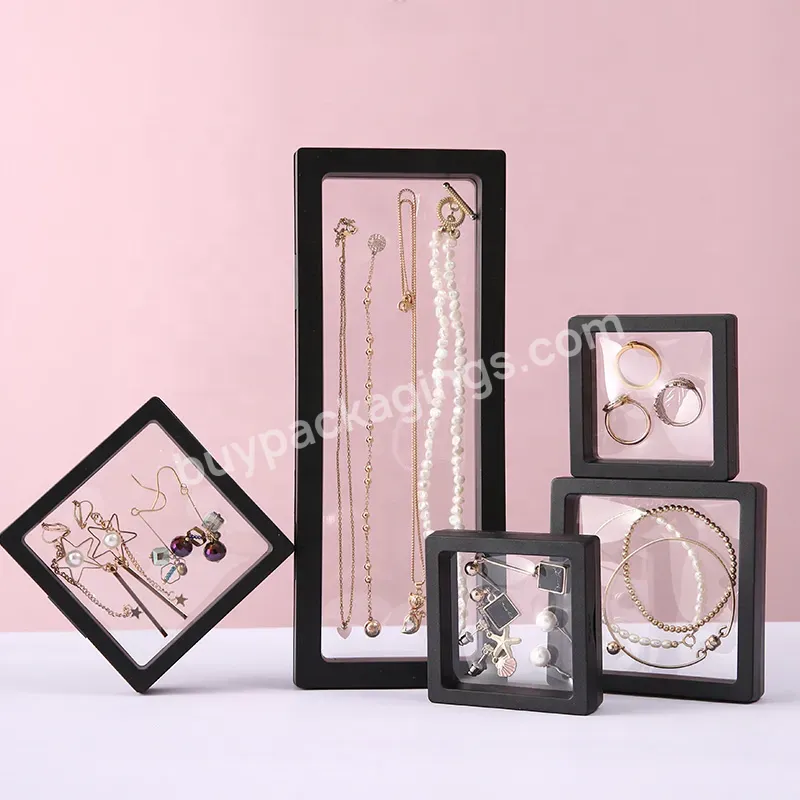 3d Transparent Floating Display Frame Holder Stands Jewelry Necklace Ring Bracelet Coin Suspended Black Gift Packaging Box Case