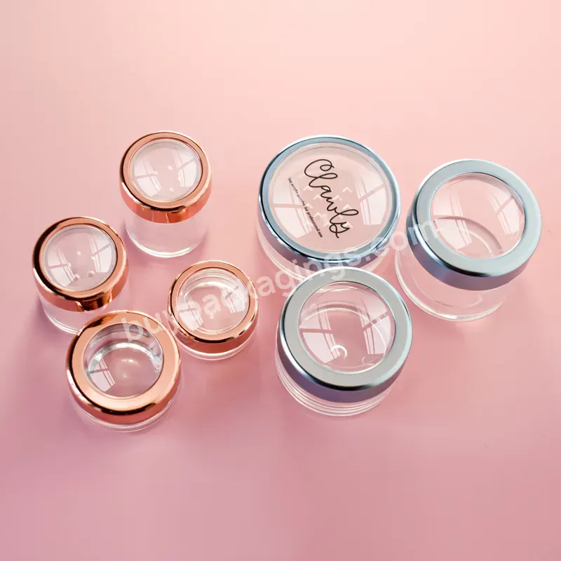 3g 5g 8g Small Transparent Plastic Jar With Rose Gold /pink/silver Color Window Cap For Cosmetics For Nail Glitter For Powder