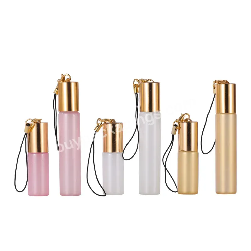 3ml 5ml 10ml Pearl Color Glass Perfume Roll On Bottle With Stainless Steel Ball And Key Chain Roller Essential Oil Bottle