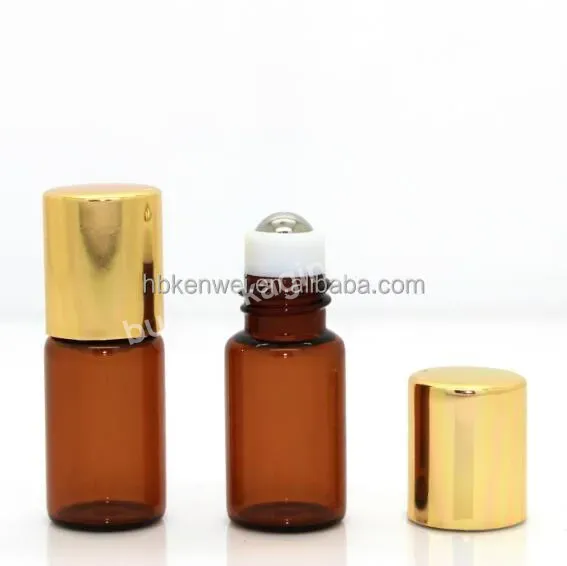 3ml Amber Roll On Bottles Glass Vials Metal Ball Gold Caps