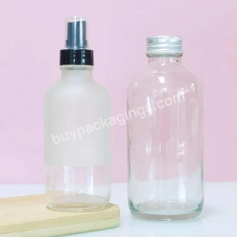 3oz 8oz 16oz Clear Frosted Boston Round Glass Pump Spray Bottle With Fine Mist Sprayer