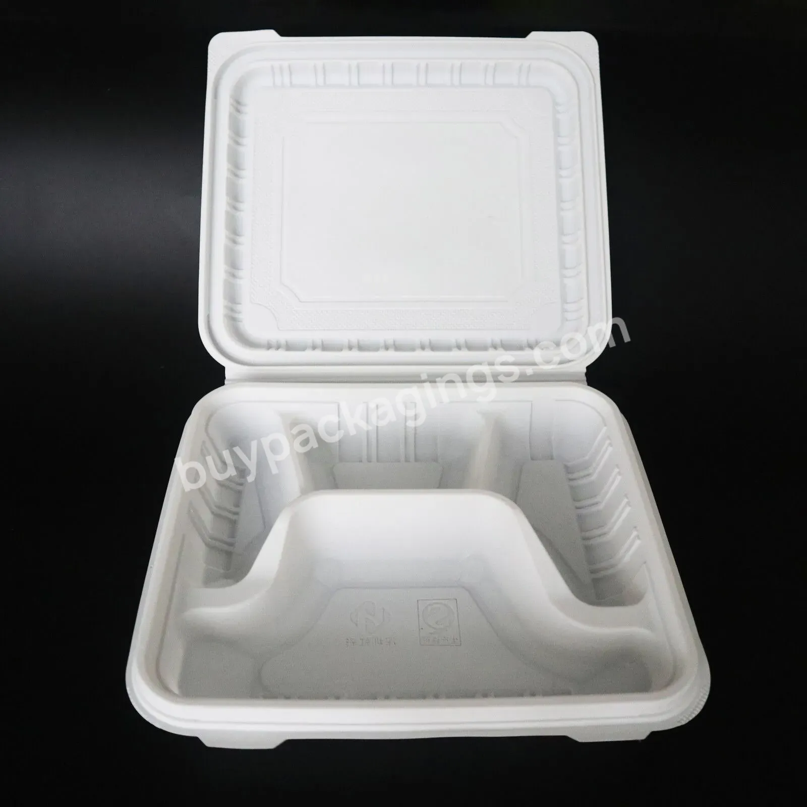 4 Compartment Clam Shell Disposable Takeaway Food Packaging Biodegradable Compostable Lunch Boxes