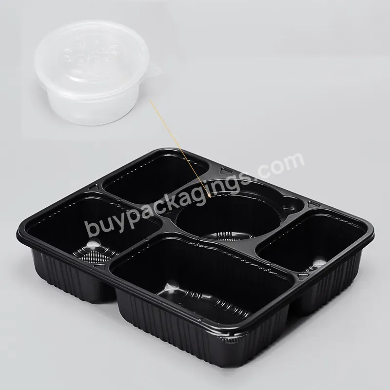 4 Compartment Disposable Food Container Microwaveable Black Plastic Container