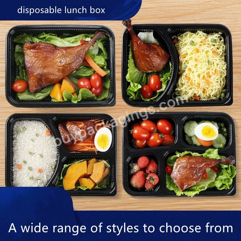 4 Compartment Disposable Food Container Microwaveable Black Plastic Container