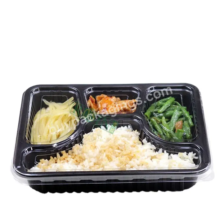 4 Compartments Black Microwave Safe Disposable Bento Lunch Box Plastic Food Meal Prep Container With Lid