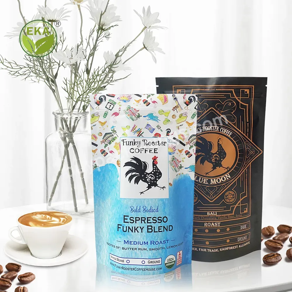 4 Sides Kraft Paper Instant Ginds Coffee Mylar Bags Custom Printed Stand Up Zip Lock Pouch For Coffee Packaging Bag
