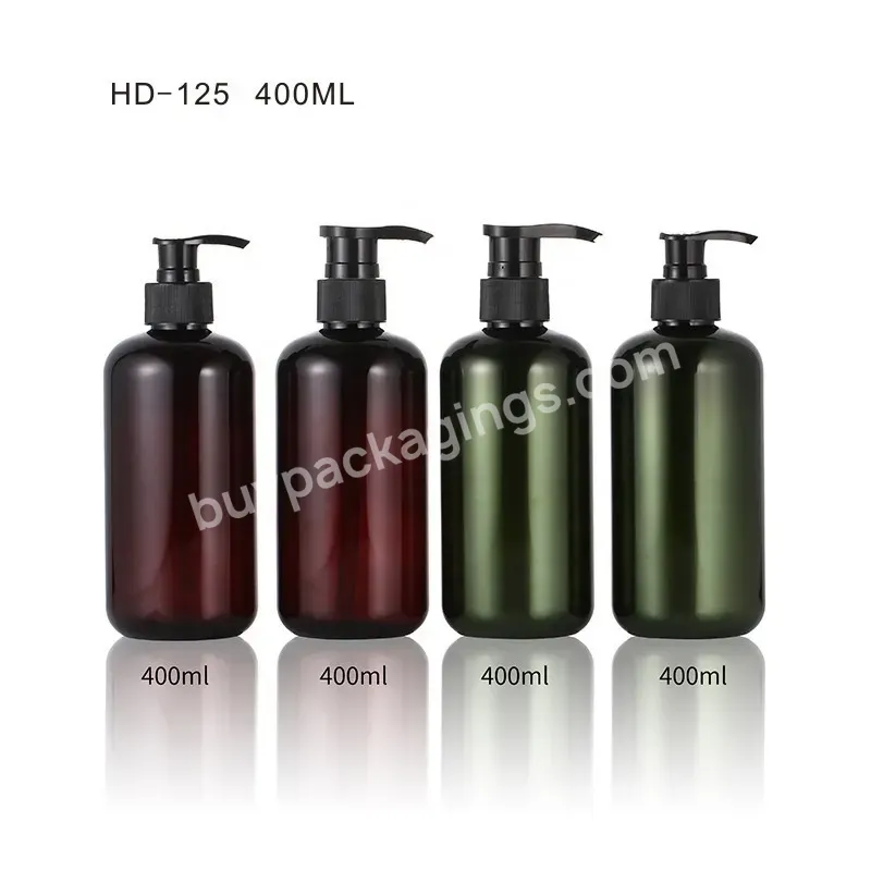 400ml Dark Green Amber Brown Boston Round Shape Plastic Pet Lotion Pump Shampoo Bottles