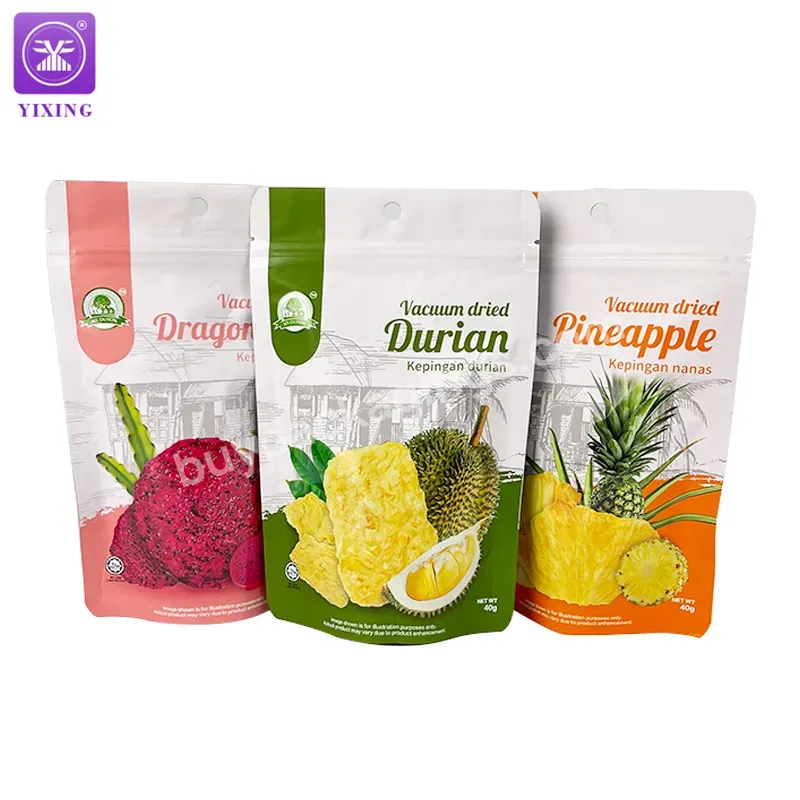 40g Custom Vacuum Dried Fruit Snack Packaging Stand Up Pouch Zipper Flat Bottom Bag